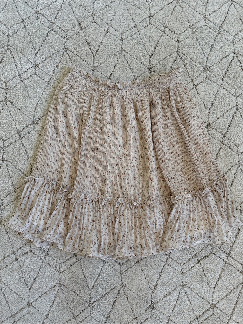 Light Beige Floral Mini Skirt with Ruffle Hem